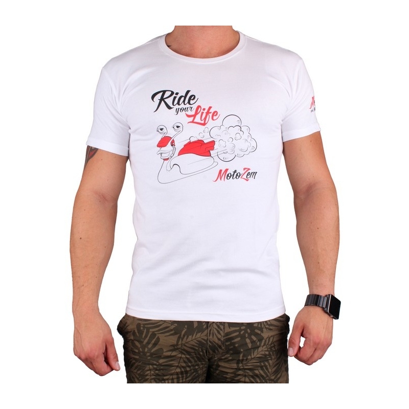 T-shirt s motivem MotoZem Ride your life blanc soldes