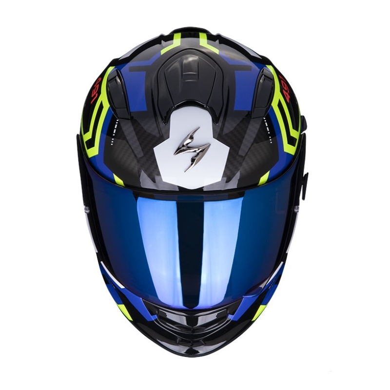 Casque moto intégral SCORPION EXO-491 SPIN noir-bleu-jaune fluo soldes