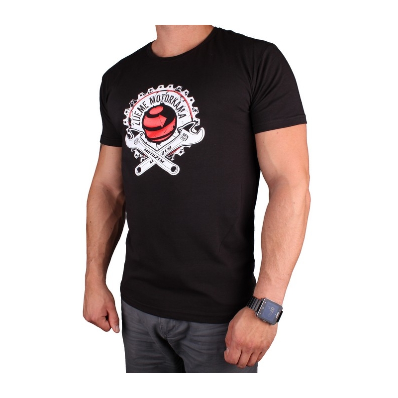 T-shirt s motivem MotoZem Nous vivons de la moto noir soldes