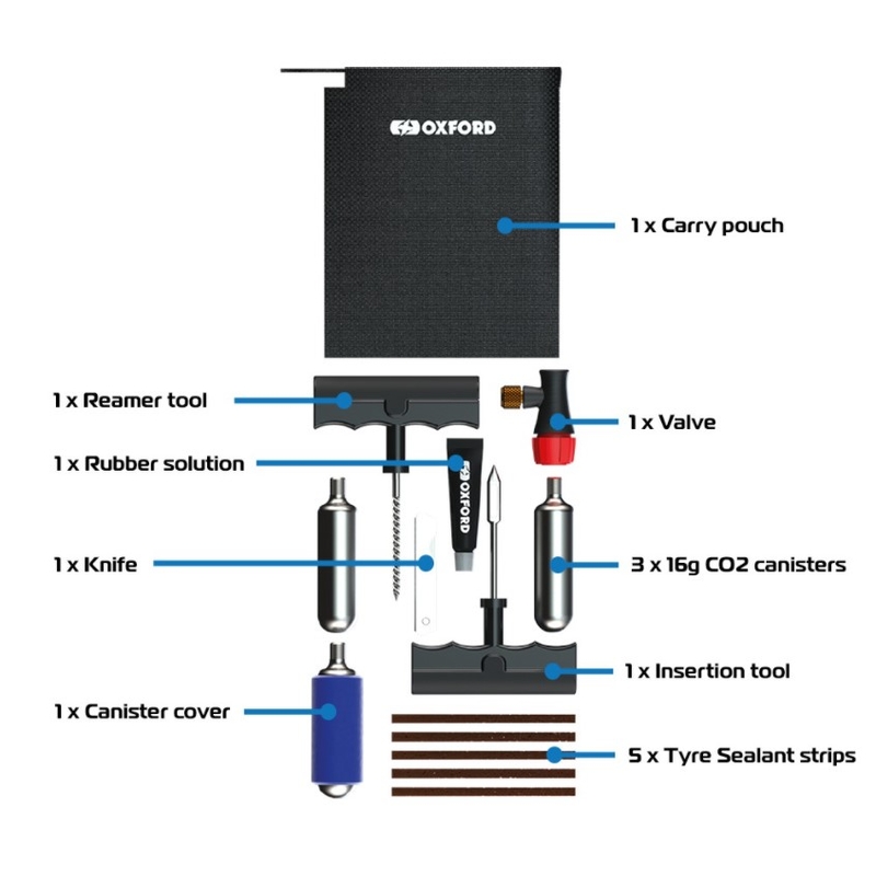 Kit de réparation 12 pièces pour pneus de moto tubeless Oxford