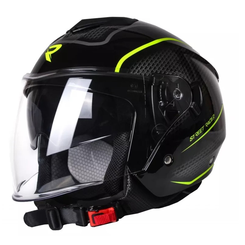 Casque moto ouvert Street Racer Pilot noir et jaune
