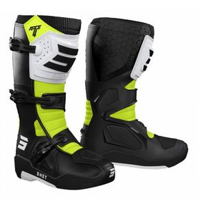 Bottes de moto Shot Race 4 noir-blanc-jaune fluo
