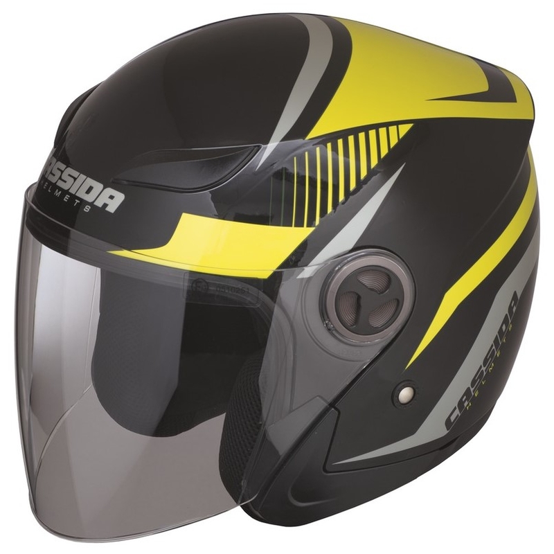 Casque moto ouvert Cassida Reflex noir-argenté-jaune fluo