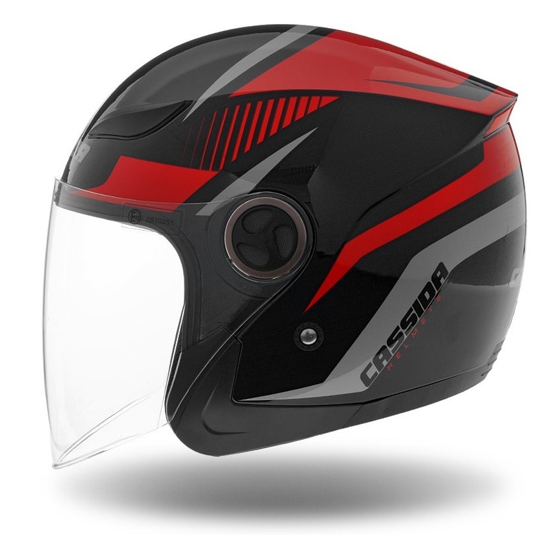 Casque de moto ouvert Cassida Reflex noir-rouge-gris