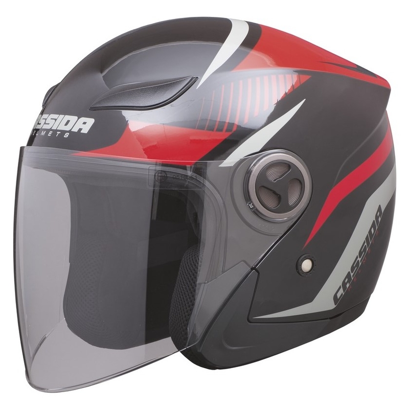 Casque de moto ouvert Cassida Reflex noir-rouge-gris