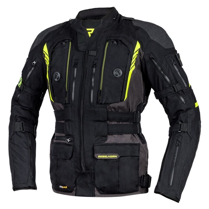 Veste de moto Rebelhorn Patrol noir-gris-jaune fluo
