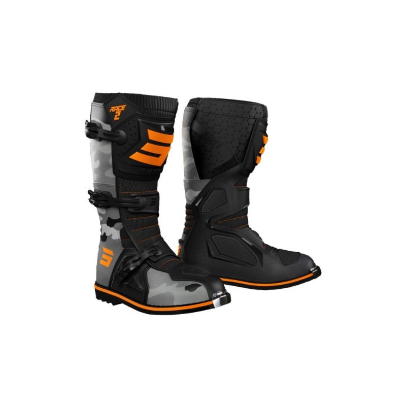 Bottes de moto Shot Race 2 noir-camo-fluo orange