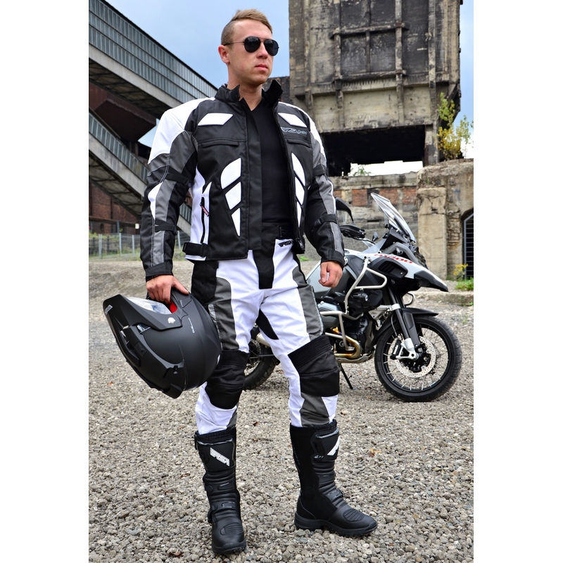 Salopette de moto RSA Greby noire et blanche pour hommes soldes