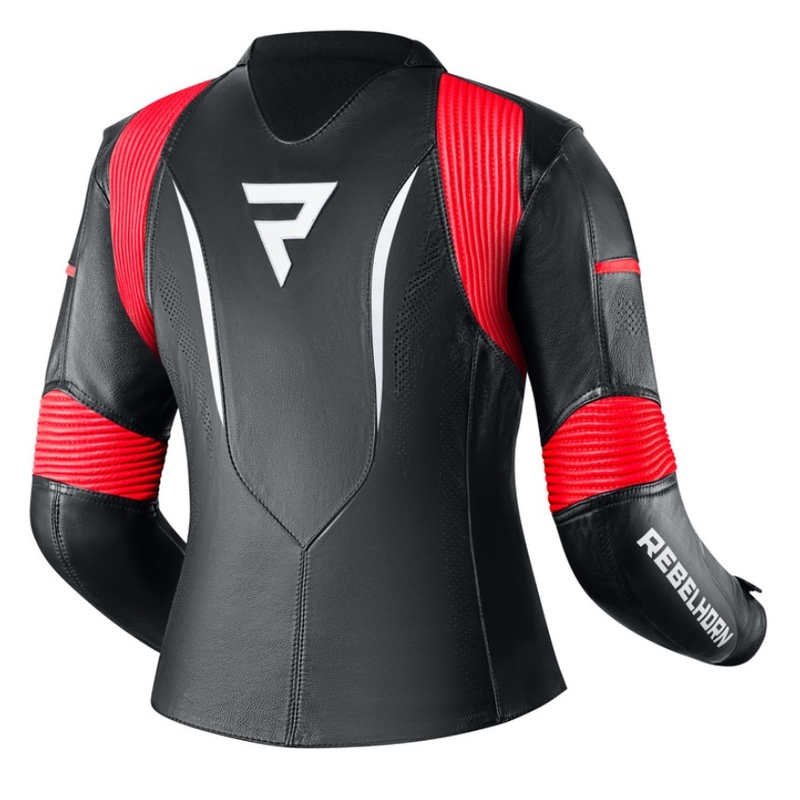 Veste de moto Rebelhorn Rebel Black-White-Fluo Red pour femme