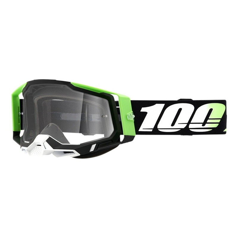 Lunettes de motocross 100% RACECRAFT 2 Calcutta noir-vert (plexi transparent)