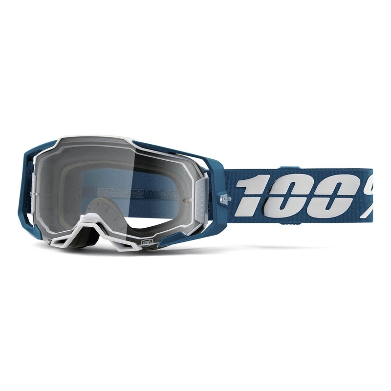 Lunettes de motocross 100% ARMEGA Albar bleu et blanc (plexi transparent)