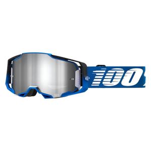Lunettes de moto-cross 100% ARMEGA Rockchuck noir-blanc-bleu (plexi argenté)