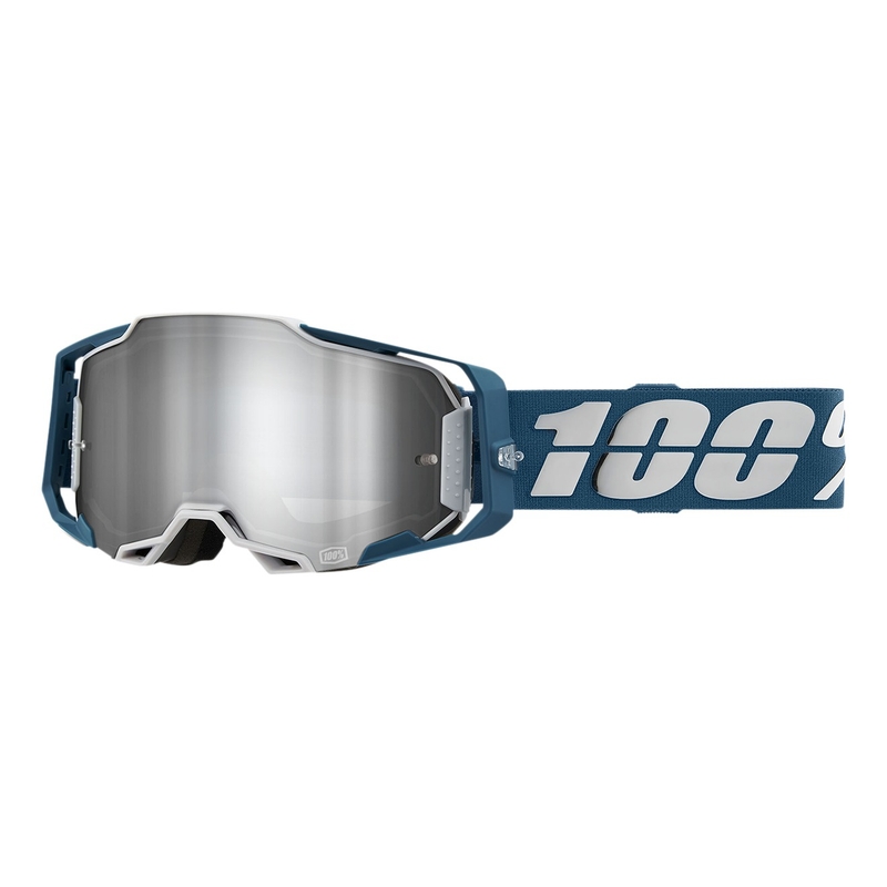 Lunettes de moto-cross 100% ARMEGA Albar gris-bleu (plexi argenté)