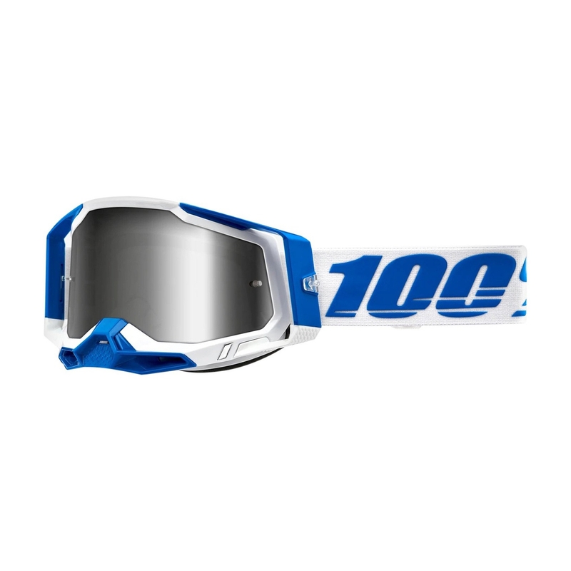 Lunettes de moto-cross 100% RACECRAFT 2 Isola blanc-bleu (plexi argenté)