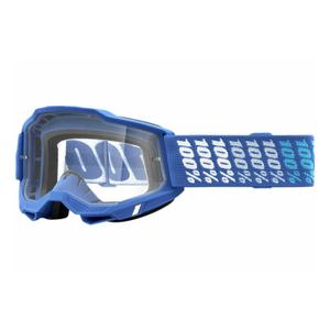 Lunettes de moto-cross 100% ACCURI 2 Yarger blanc-bleu (plexi transparent)