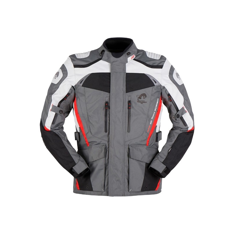 Veste moto Furygan Apalaches gris-blanc-noir-rouge soldes