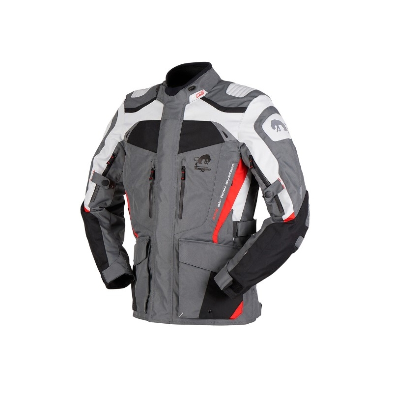 Veste moto Furygan Apalaches gris-blanc-noir-rouge soldes