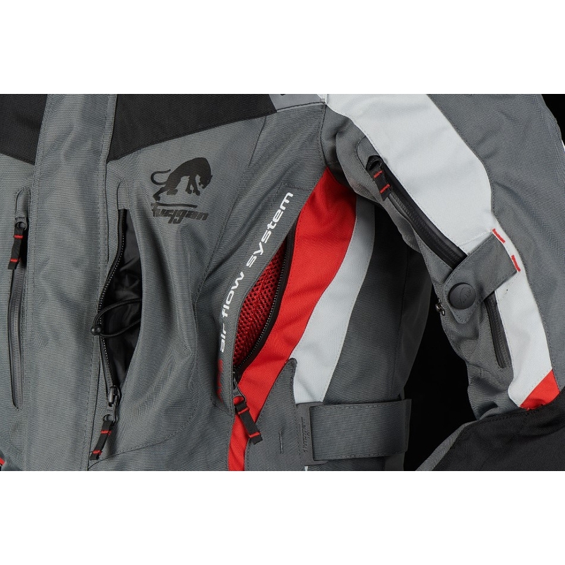 Veste moto Furygan Apalaches gris-blanc-noir-rouge soldes