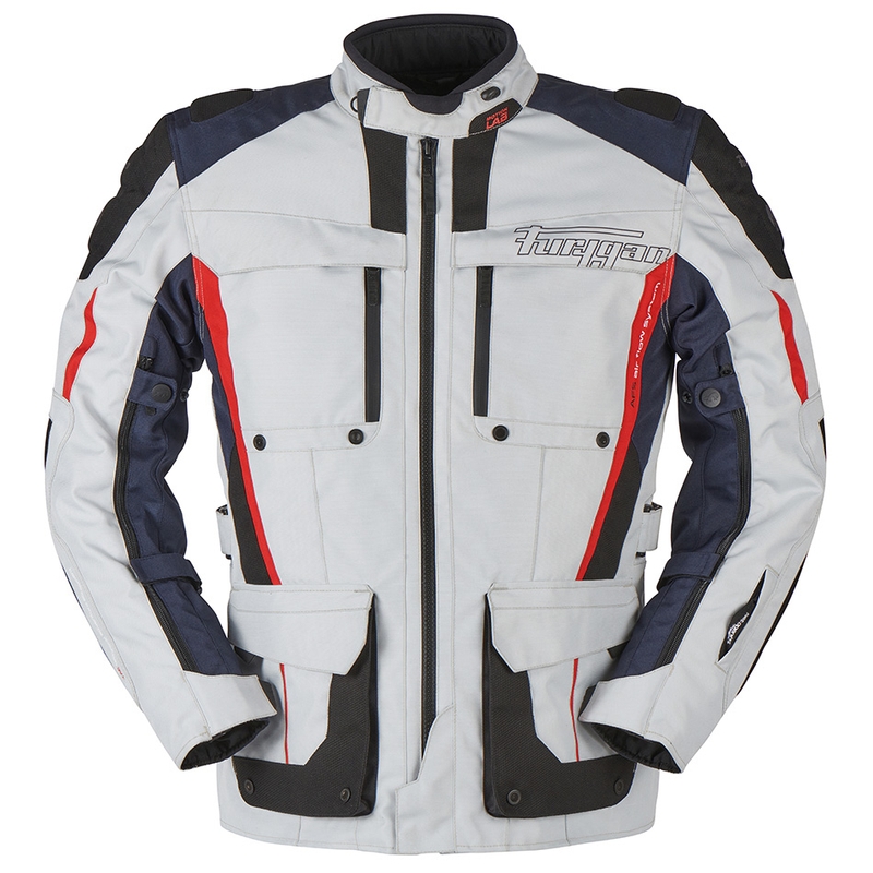 Veste moto Furygan Brevent 3 en 1 gris-noir-rouge-bleu soldes