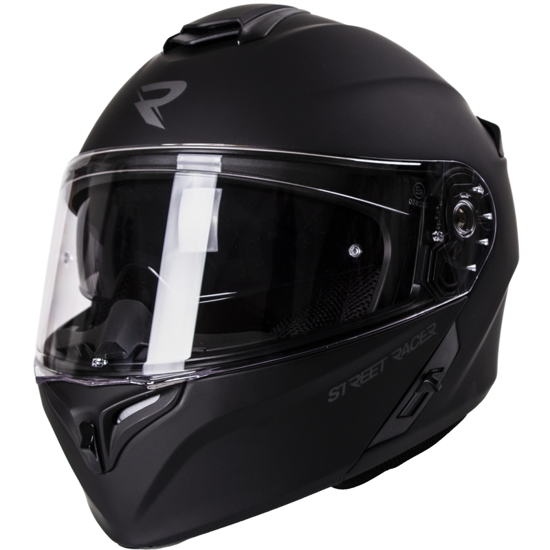 Casque de moto Street Racer Ranger noir mat à visière relevable