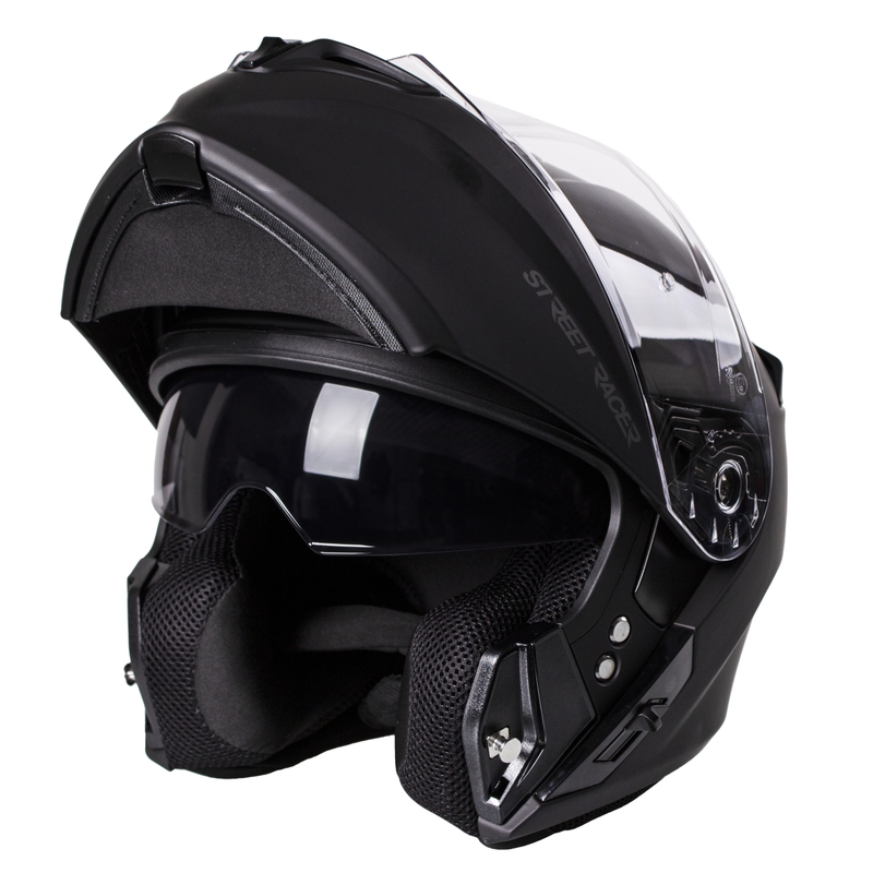 Casque de moto Street Racer Ranger noir mat à visière relevable