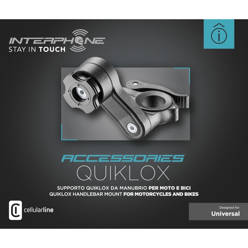Interphone Quiklox fixation rapide pour guidon noir
