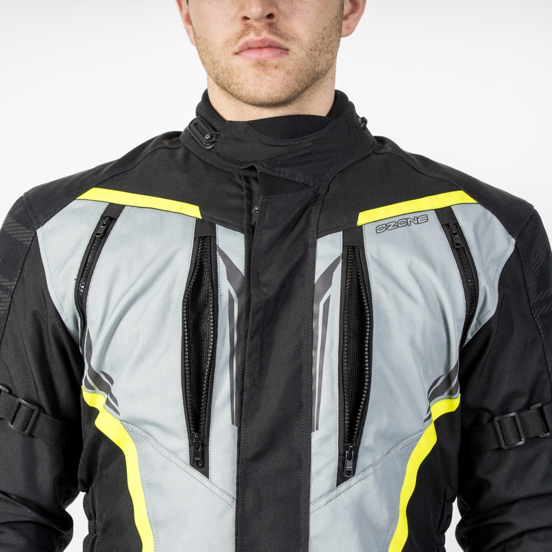 Veste moto Ozone Tour III noir-gris-jaune fluo