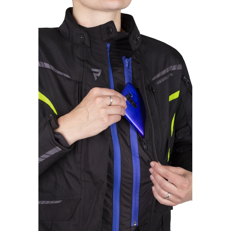 Veste moto pour femme Rebelhorn Hiker III noir-jaune fluo soldes