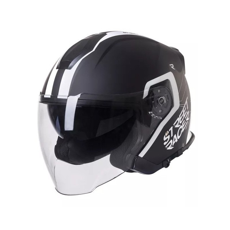 Casque de moto ouvert Street Racer SR 01 noir et blanc
