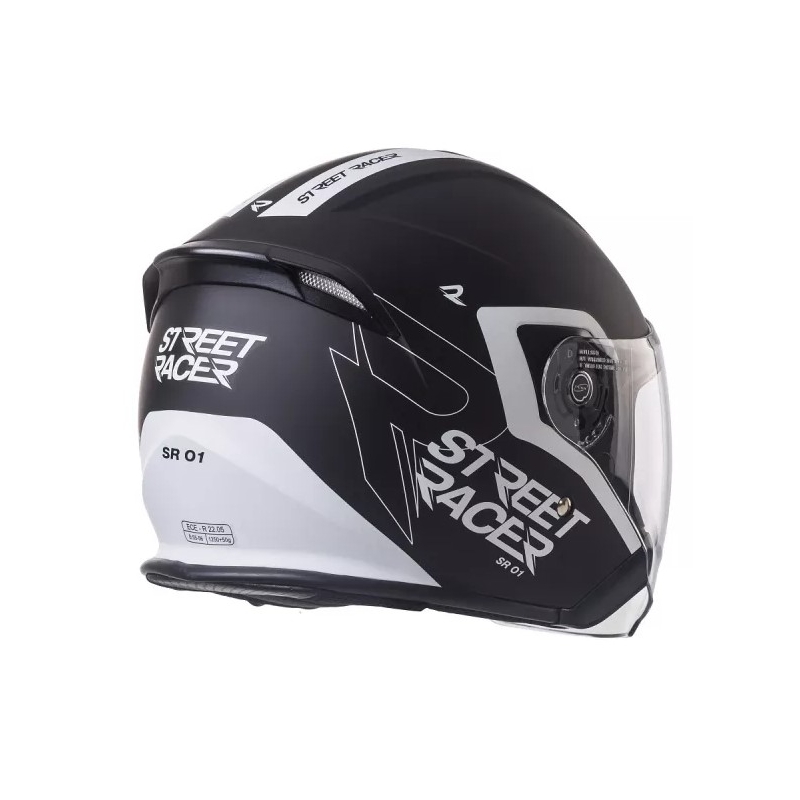 Casque de moto ouvert Street Racer SR 01 noir et blanc