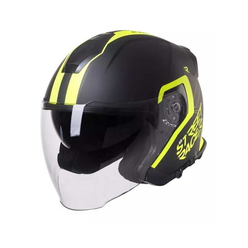 Casque moto ouvert Street Racer SR 01 noir-jaune fluo
