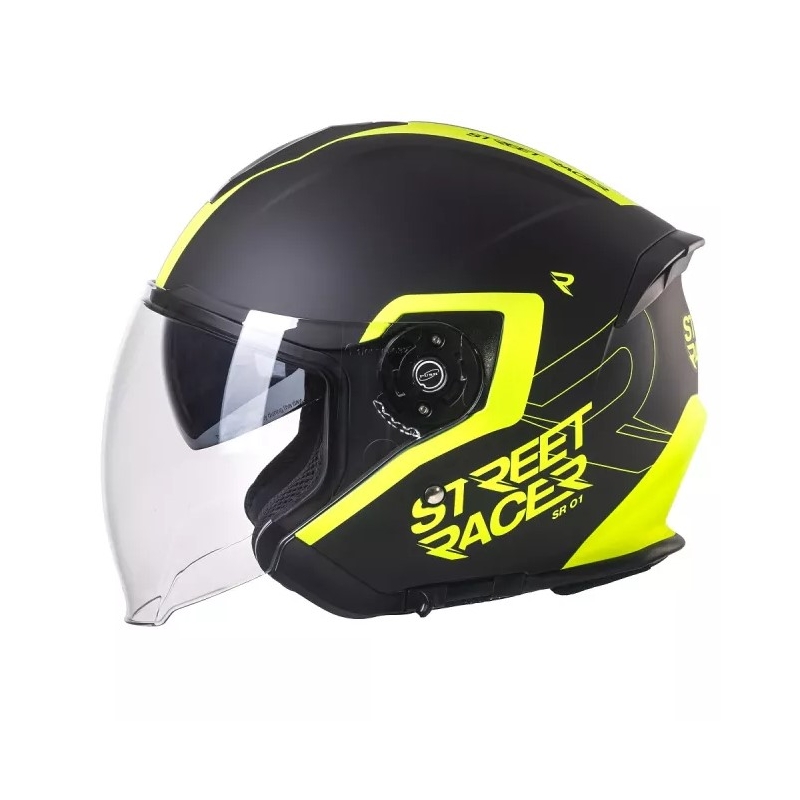 Casque moto ouvert Street Racer SR 01 noir-jaune fluo