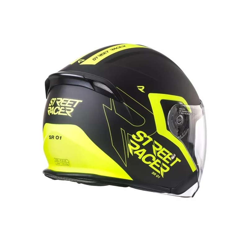 Casque moto ouvert Street Racer SR 01 noir-jaune fluo