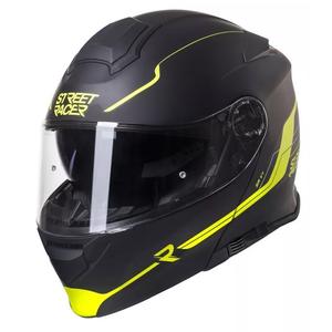 Casque de moto Street Racer SR V1 noir-jaune fluo à visière relevable soldes