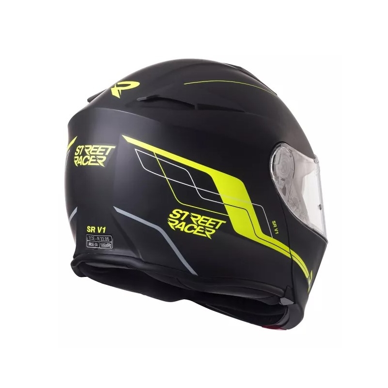 Casque de moto Street Racer SR V1 noir-jaune fluo à visière relevable soldes