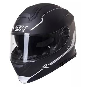 Casque de moto Street Racer SR V1 noir et blanc à visière basculante soldes