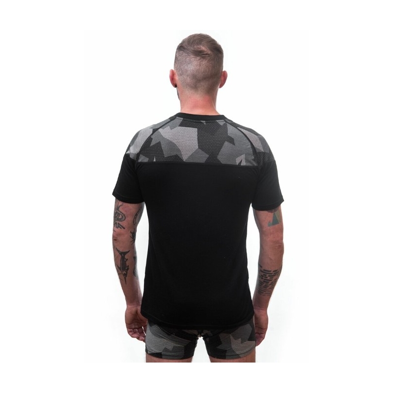 Pánské termo triko Sensor Merino Impress černo-maskáčové - krátký rukáv výprodej