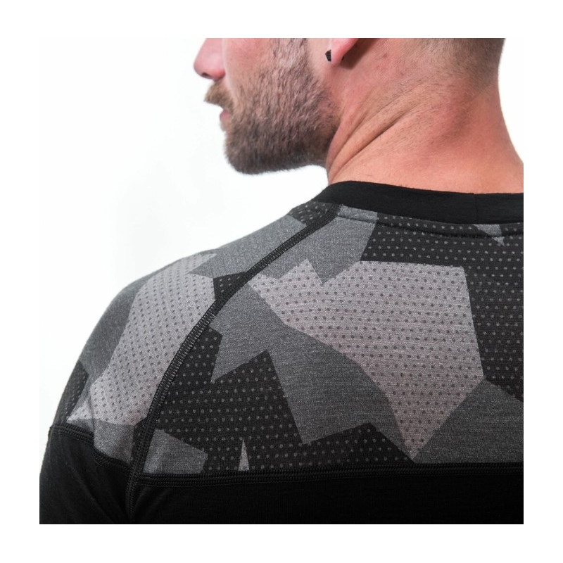 Pánské termo triko Sensor Merino Impress černo-maskáčové - krátký rukáv výprodej