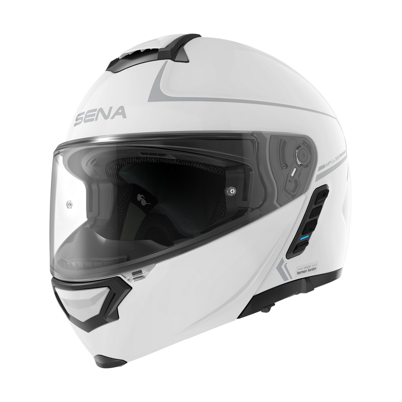 Casque de moto pliant avec casque en maille SENA Impulse blanc brillant soldes