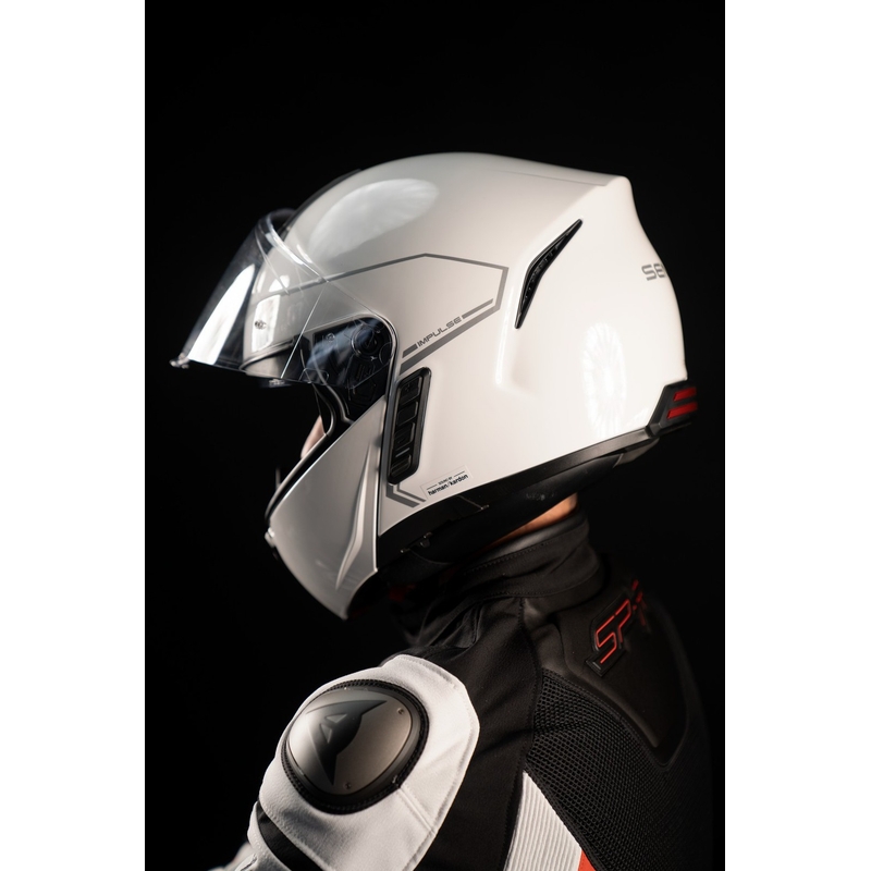 Casque de moto pliant avec casque en maille SENA Impulse blanc brillant soldes
