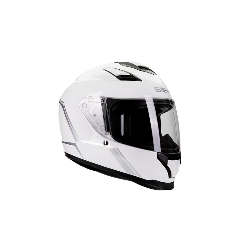 Casque intégral de moto SENA Stryker blanc brillant avec système de ventilation Mesh.