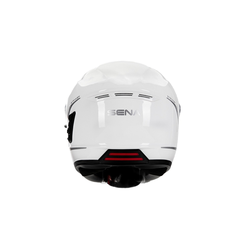 Casque intégral de moto SENA Stryker blanc brillant avec système de ventilation Mesh.