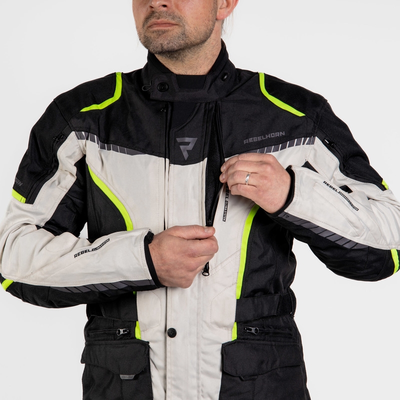 Veste de moto Rebelhorn Hiker III noir-gris-jaune fluo soldes