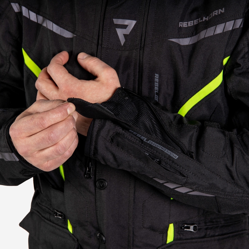Veste de moto Rebelhorn Hiker III noir-jaune fluo