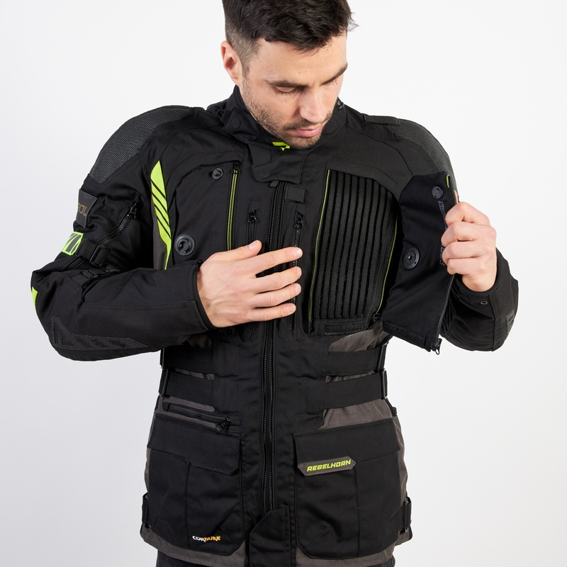Veste de moto Rebelhorn Patrol noir-gris-jaune fluo