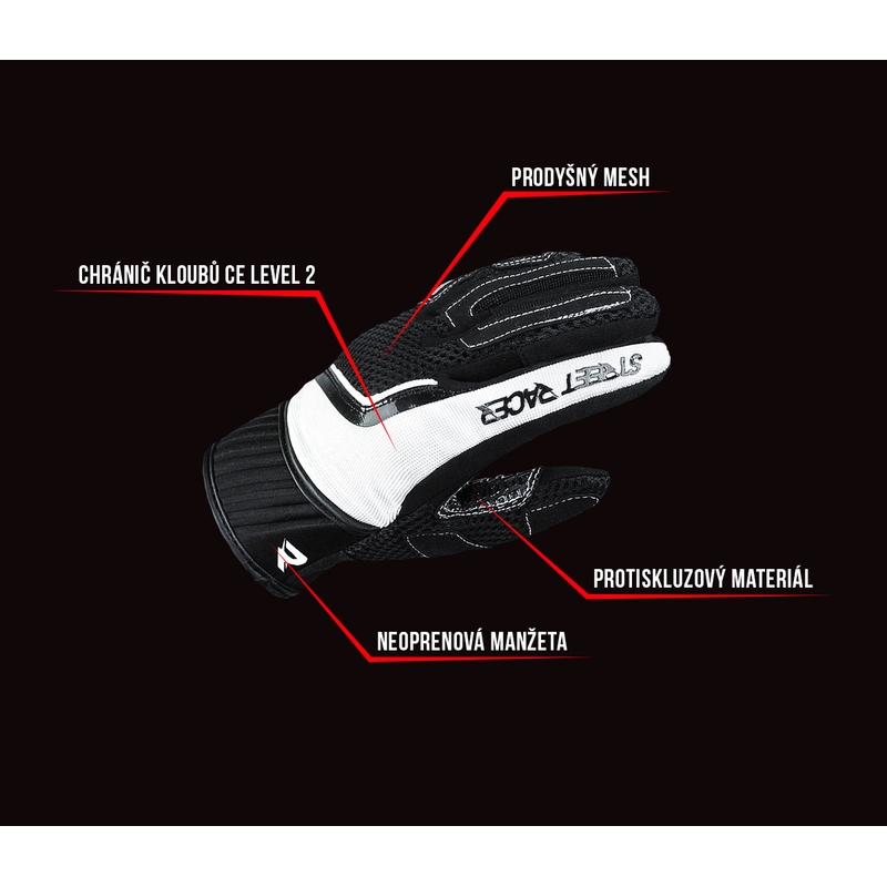 Gants moto femme Street Racer Stunt noir-blanc