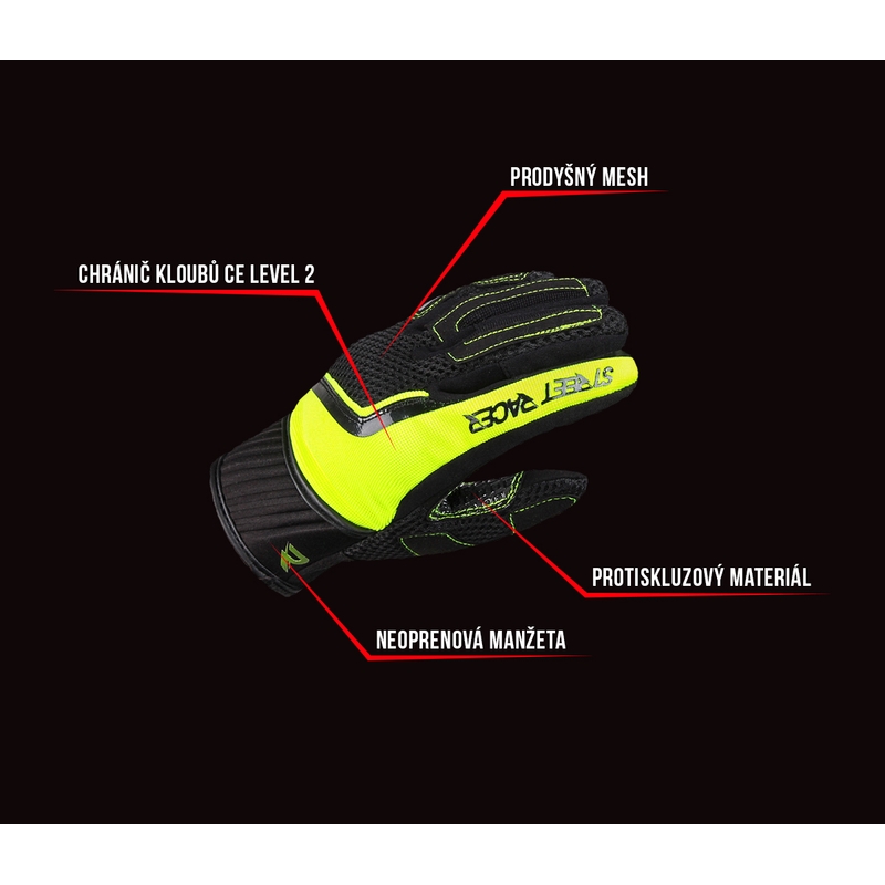 Gants moto femme Street Racer Stunt noir-jaune fluo