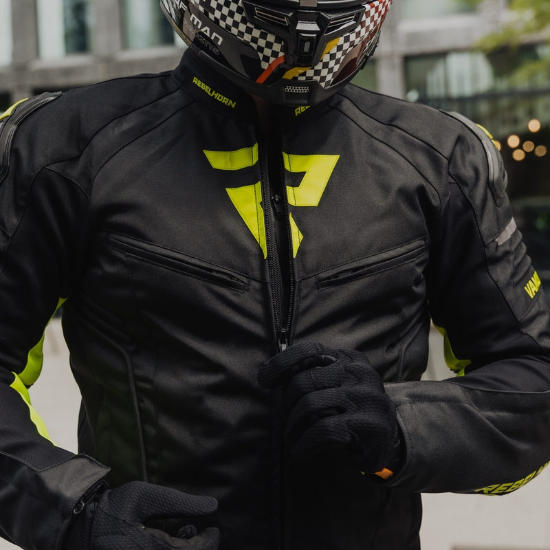 Veste de moto Rebelhorn Vandal noir-jaune fluo soldes
