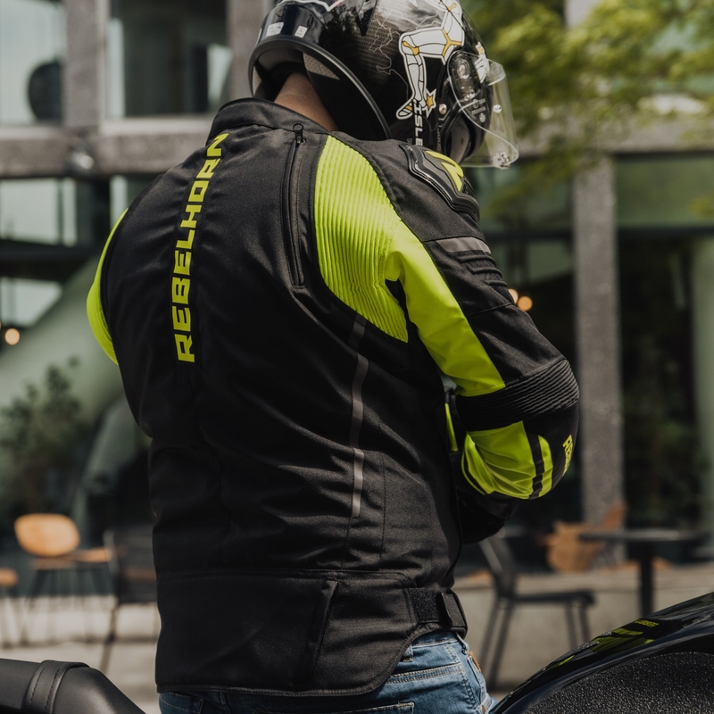 Veste de moto Rebelhorn Vandal noir-jaune fluo soldes