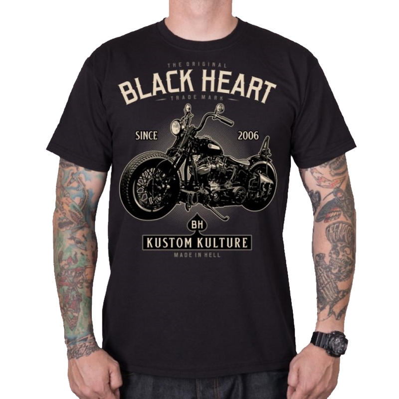 T-shirt moto noir à cœur pour hommes